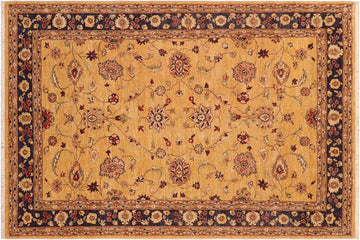 handmade Traditional Kafkaz Chobi Ziegler Gold Blue Hand Knotted RECTANGLE 100% WOOL area rug 6 x 9